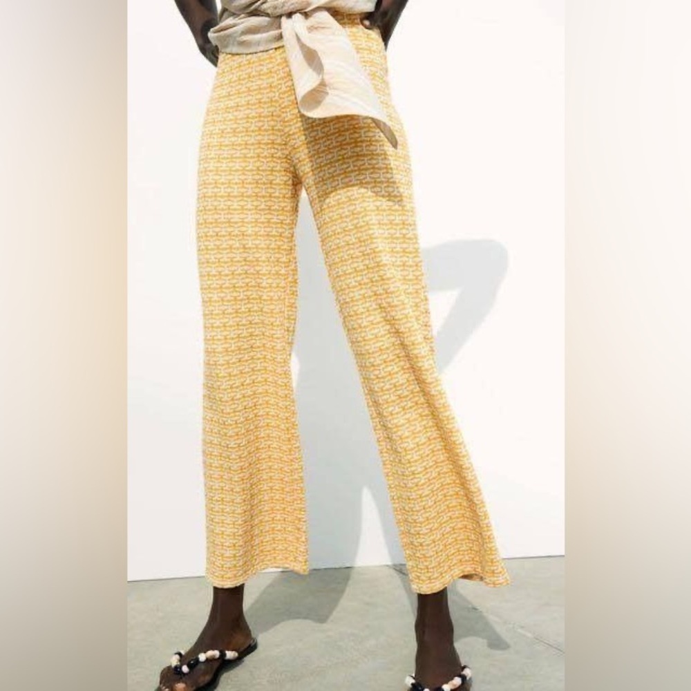 Yellow Patterned Women's Pants - Picture 3 of 9